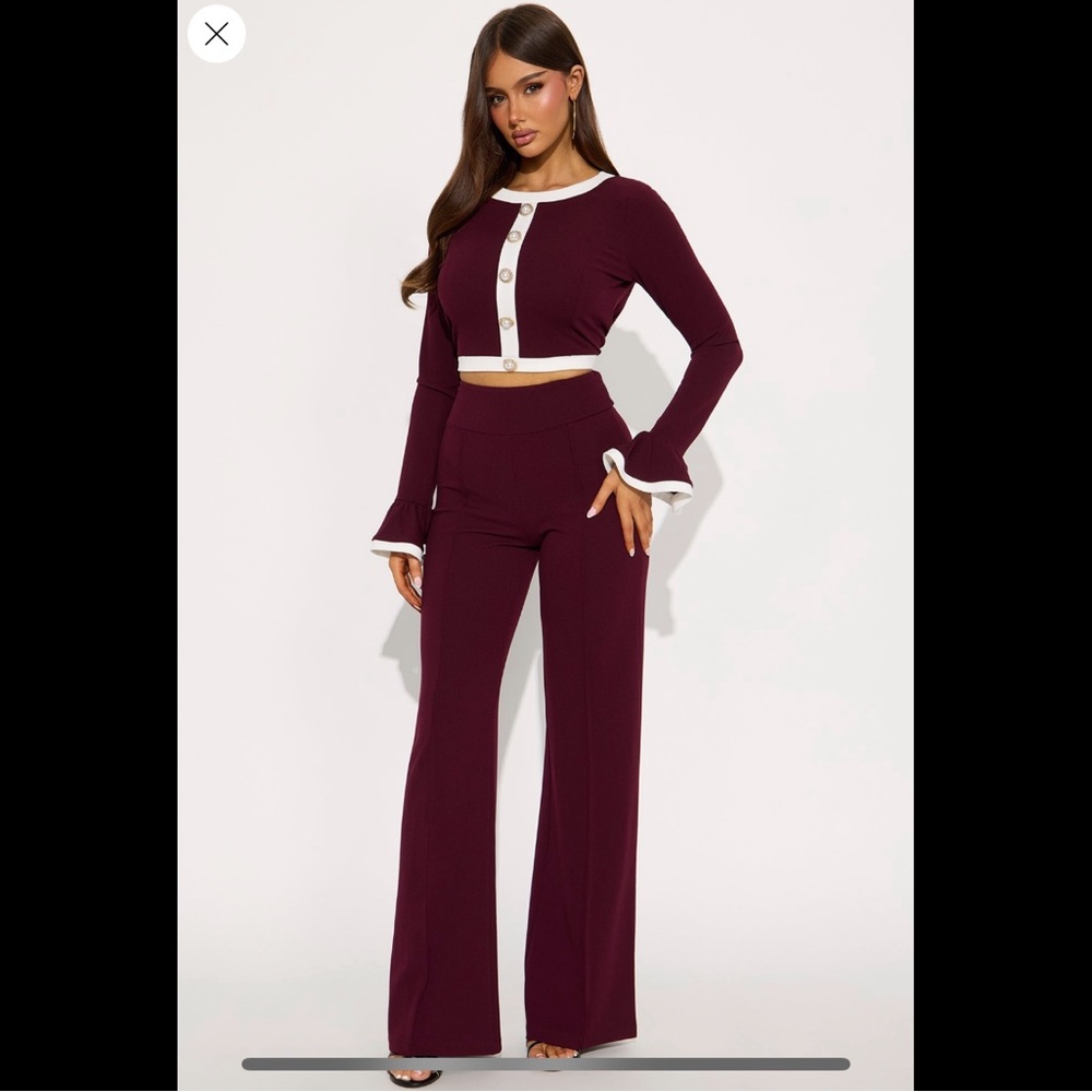 Elegant Burgundy Women's Two Piece Set